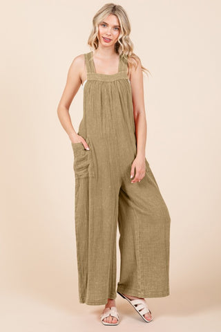 Culture Code Full Size Pocketed Sleeveless Wide Leg Overalls Trendsi