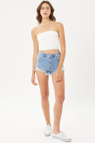 Love Tree Raw Hem Cat's Whisker Denim Shorts Trendsi