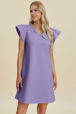 Double Take Full Size Ruffled V-Neck Cap Sleeve Dress Trendsi