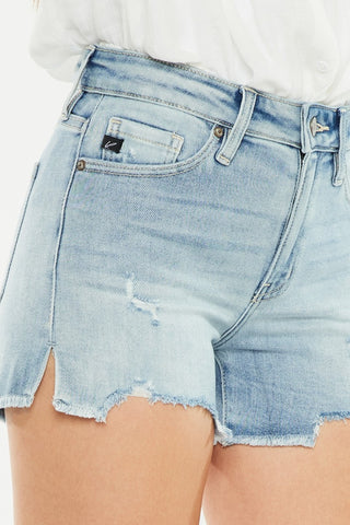 Kancan High Rise Side Slit Denim Shorts Trendsi