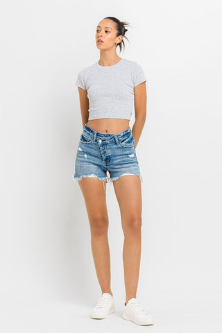 Lovervet Stepped Waist Raw Hem Denim Shorts Trendsi