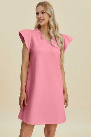 Double Take Full Size Ruffled V-Neck Cap Sleeve Dress Trendsi