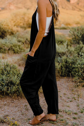 Double Take Full Size V-Neck Sleeveless Jumpsuit with Pockets Trendsi