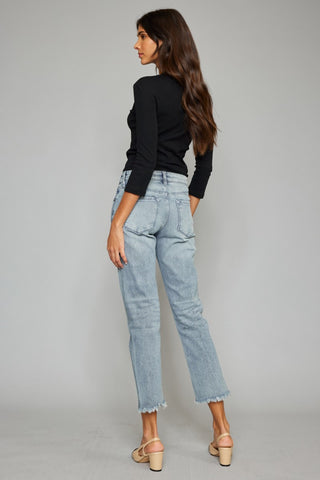 Kancan High Waist Button Fly Raw Hem Cropped Straight Jeans Trendsi