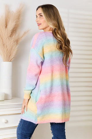 Angel Wings Woven Right Multicolored Gradient Open Front Longline Cardigan Trendsi