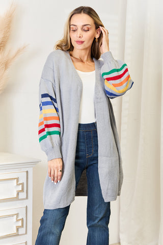 Angel Wings Multicolored Stripe Open Front Longline Cardigan Trendsi