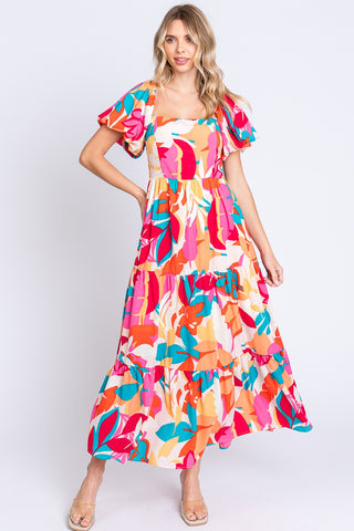 GeeGee Full Size Printed Smocked Back Tiered Maxi Dress Trendsi