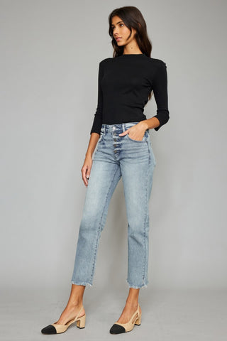 Kancan High Waist Button Fly Raw Hem Cropped Straight Jeans Trendsi