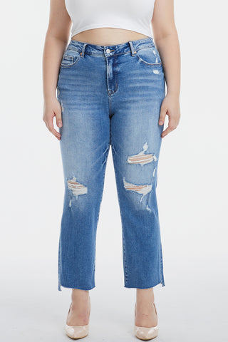 BAYEAS Full Size Mid Waist Distressed Ripped Straight Jeans Trendsi