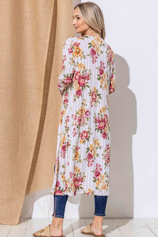 And The Why Floral Kimono Open Front Longline Cardigan Trendsi