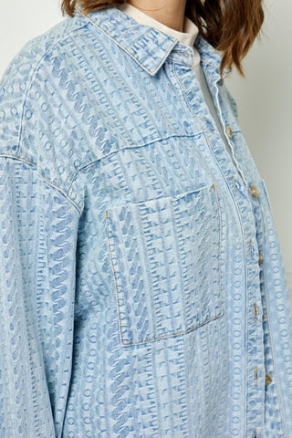 Veveret Button Up Dropped Shoulder Denim Top Trendsi