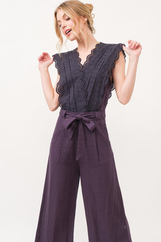 And The Why Laced Surplice Tie Waist Jumpsuit Trendsi