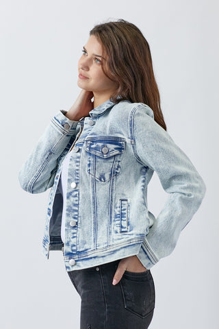 RISEN Button Up Washed Denim Jacket Trendsi