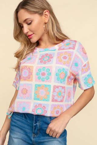 Haptics Flower Print Round Neck Short Sleeve T-Shirt Trendsi