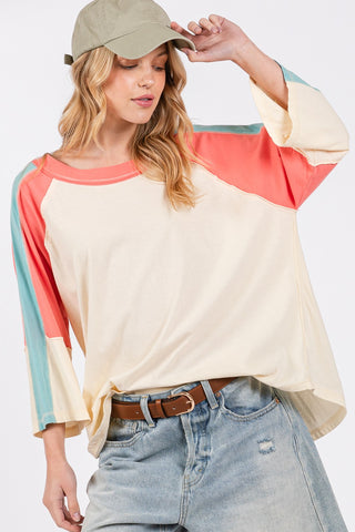 SAGE + FIG Color Block Curved Hem T-Shirt Trendsi