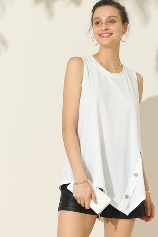 Ninexis Round Neck Button Side Tank Trendsi