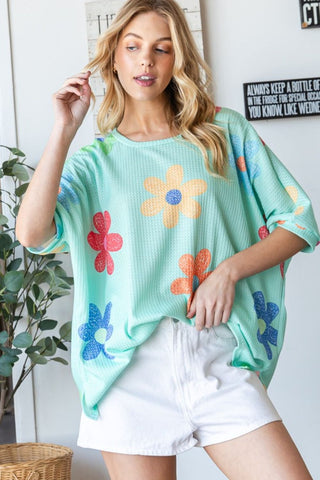 HOPELY Floral Waffle Oversize T-Shirt Trendsi