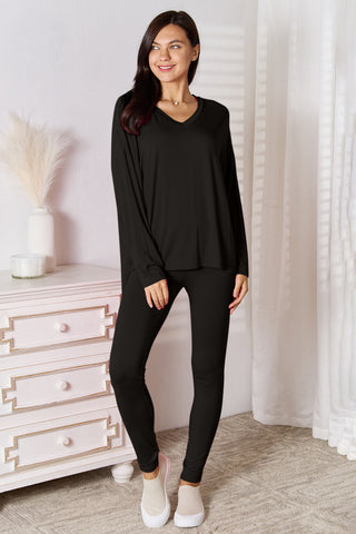 Basic Bae Full Size V-Neck Soft Rayon Long Sleeve Top and Pants Lounge Set Trendsi