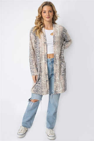 Cherish Apparel Animal Print Flannel Open Front Longline Cardigan Trendsi