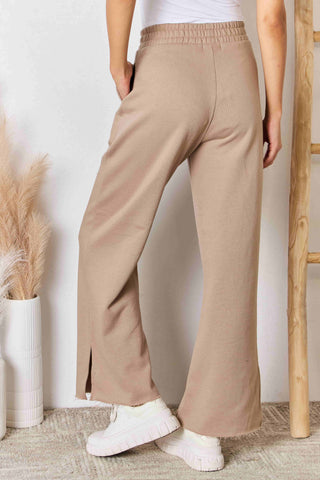 RISEN Wide Waistband Slit Wide Leg Pants Trendsi