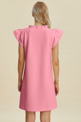 Double Take Full Size Ruffled V-Neck Cap Sleeve Dress Trendsi