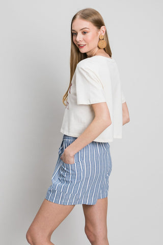 Cotton Bleu by Nu Label Yarn Dye Striped Shorts Trendsi