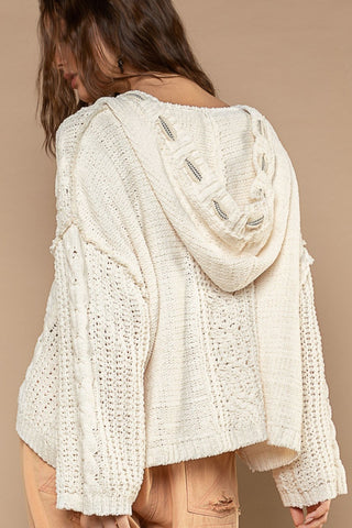 POL Cable Knit Hooded Chenille Sweater Trendsi