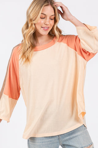 SAGE + FIG Color Block Curved Hem T-Shirt Trendsi