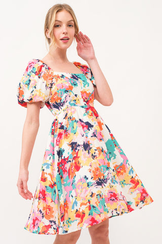 And The Why Square Neck Puff Sleeve Floral Dress Trendsi