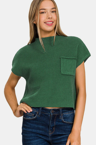 Zenana Mock Neck Short Sleeve Cropped Sweater Trendsi