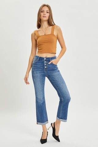 RISEN Full Size Button Fly Cropped Bootcut Jeans Trendsi