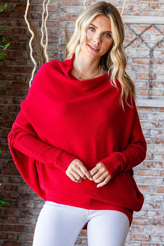 First Love Full Size Asymmetrical Hem Dolman Sleeve Sweater Trendsi