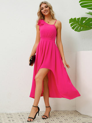 Bow Asymmetrical Neck Sleeveless Dress Trendsi