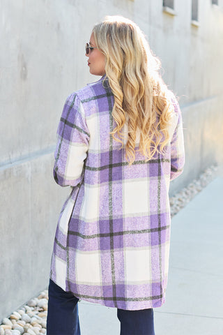 Double Take Full Size Plaid Button Up Lapel Collar Coat Trendsi