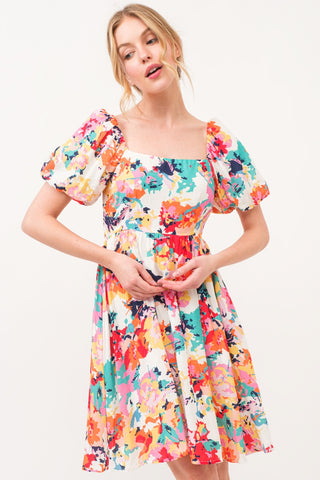 And The Why Square Neck Puff Sleeve Floral Dress Trendsi