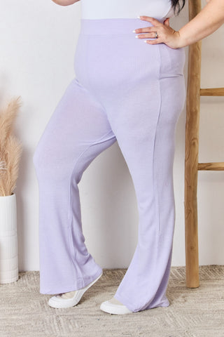 RISEN Full Size High Waist Ultra Soft Knit Flare Pants Trendsi