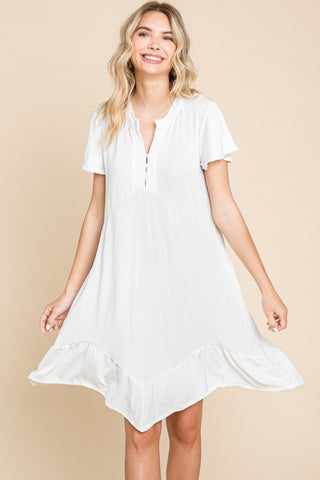 Culture Code Full Size Short Sleeve Ruffled Asymmetric Hem Dress Trendsi