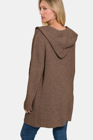 Zenana Hooded Open Front Sweater Cardigan Trendsi