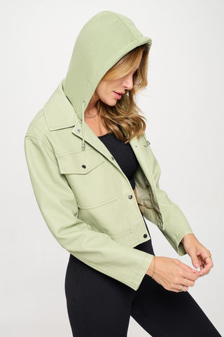 Coalition LA Snap Down Cropped Hooded Jacket Trendsi