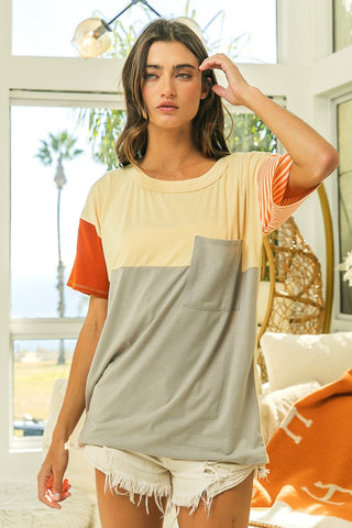 BiBi Color Block Short Sleeve T-Shirt Trendsi