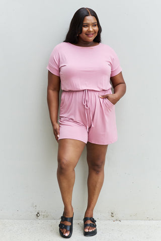 Zenana Chilled Out Full Size Short Sleeve Romper in Light Carnation Pink Trendsi