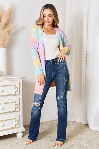 Angel Wings Woven Right Multicolored Gradient Open Front Longline Cardigan Trendsi