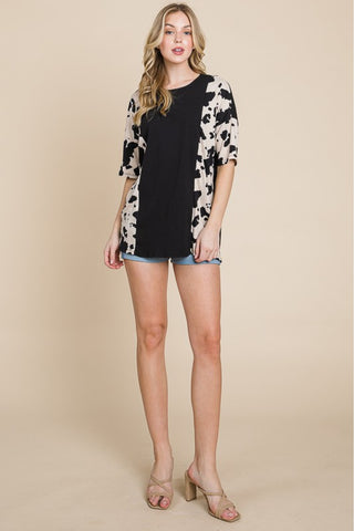 BOMBOM Rodeo Love Ribbed Animal Contrast Tee Trendsi