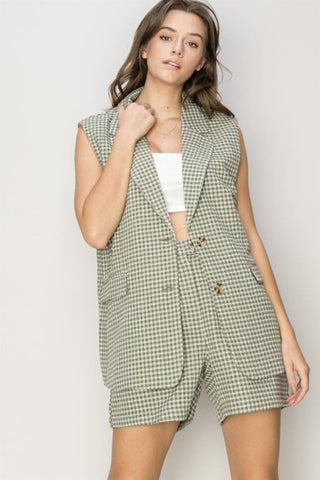 HYFVE Single-Breasted Sleeveless Suit and Shorts Set Trendsi