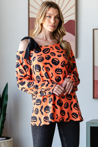 Heimish Pumpkin Print One Shoulder T-Shirt Trendsi