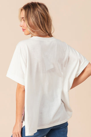 BiBi Sequin Bow Patch Short Sleeve T-Shirt Trendsi