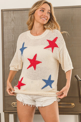 BiBi Popcorn Texture Star Pattern Lightweight Sweater Trendsi