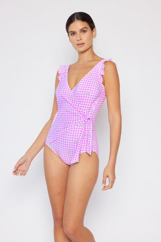 Marina West Swim Full Size Float On Ruffle Faux Wrap One-Piece in Carnation Pink Trendsi