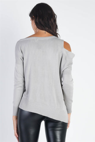 UNIQ Cold Shoulder Long Sleeve Knit Top Trendsi