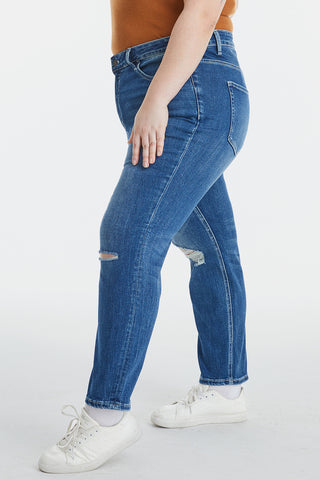 BAYEAS Full Size High Waist Distressed Washed Cropped Mom Jeans Trendsi